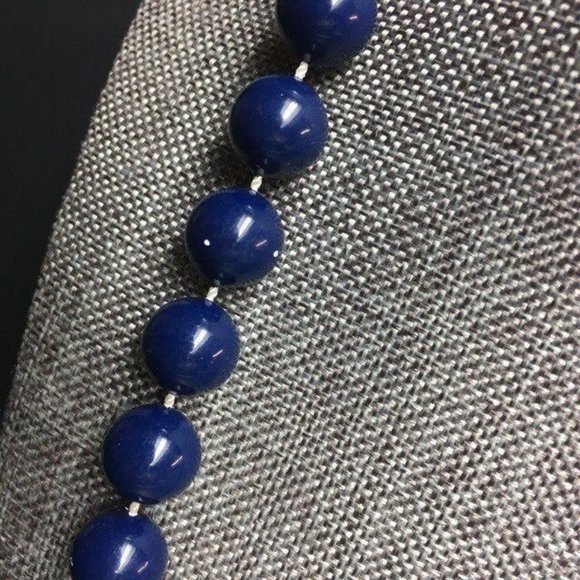 Round Bead Necklace As Is Dark Blue Silver Hook Retro Classic - Picture 5 of 7